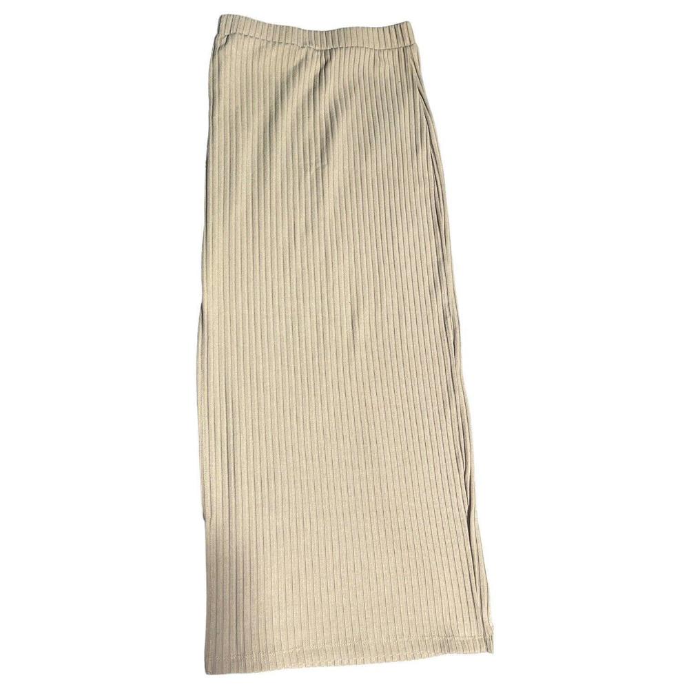Princess Polly Womens Ribbed Knit Fitted Ellie Midi Skirt Slit Size 0 Beige - Picture 5 of 6